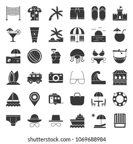 vacation on the beach, solid icon set