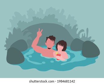 Vacation on natural pool Couples in water vector background