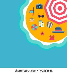 vacation on tropical island.summer holidays on beach vector flat style illustration