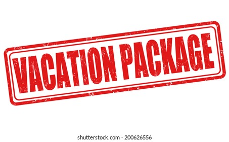 Vacation package grunge rubber stamp on white, vector illustration