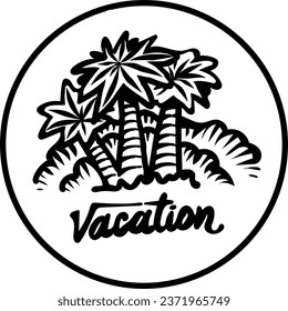 Vacation palm tree logo. Hand drawn modern illustration. Isolated design element. Poster, print template.