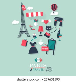 Vacation in Paris .Holidays and vacation flat vector french icon