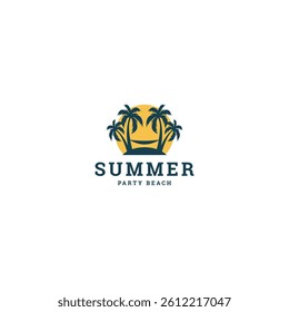 Vacation party beach with palm tree and sunset style logo inspiration vector illustration