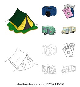 Vacation, photo, camera, passport .Family holiday set collection icons in cartoon,outline style vector symbol stock illustration web.