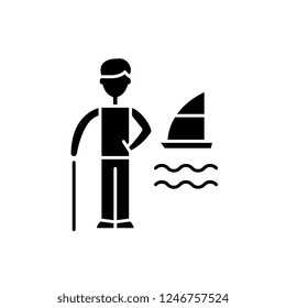 Vacation planning black icon, vector sign on isolated background. Vacation planning concept symbol, illustration 