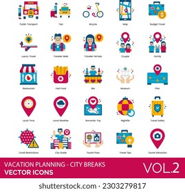 Vacation Planning - City Break Icons Including travel, vacation, tourism, holiday, city, summer, break, trip, technology, planning, symbol, destination, icon, booking, web, hotel, website, business