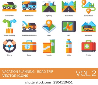 Vacation Planning - Road Trip Icons including Travel, Vacation, Road, Trip, Preparation, Reservation, Road Trip, RV, Saving Money, Son, Spare Clothes, Spring Break, Summer Vacation, Camping, Car