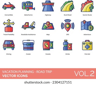 Vacation Planning - Road Trip Icons including Travel, Vacation, Road, Trip, Preparation, Reservation, Road Trip, RV, Saving Money, Son, Spare Clothes, Spring Break, Summer Vacation, Camping, Checklist