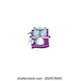 Vacation Racoon Sticker Icon Isolated On White Background