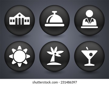 Vacation and Recreation Activity on Black Round Buttons