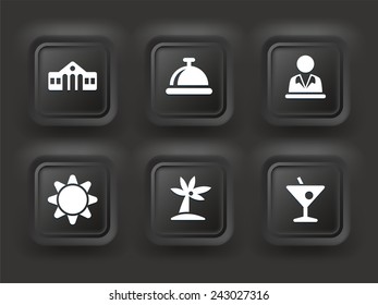 Vacation and Recreation Activity on Blue Round Buttons