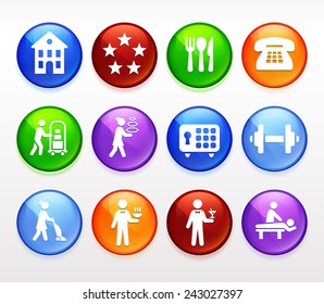 Vacation and Recreation Activity on Blue Round Buttons