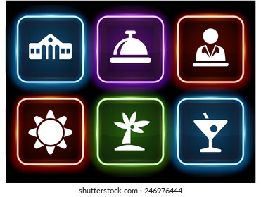 Vacation and Recreation Activity on Glow Square Buttons