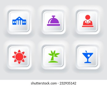 Vacation and Recreation Activity on White Bevel Square Button