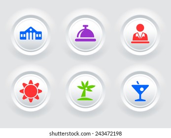 Vacation and Recreation Activity on White Bevel Round Button