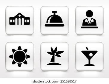 Vacation and Recreation Activity on White Square Buttons