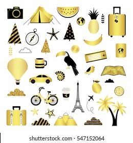 Vacation, recreation, holiday, travel. Cute vector set.
