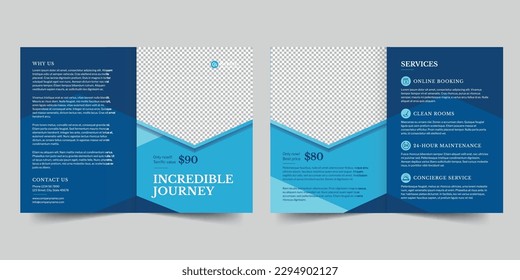 Vacation Rental bifold brochure template. A clean, modern, and high-quality design bifold brochure vector design. Editable and customize template brochure