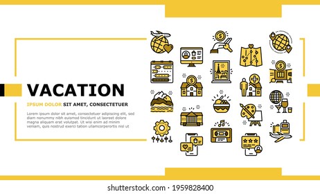 Vacation Rentals Place Landing Web Page Header Banner Template Vector. Vacation And Travel, Audio Guide Cassette And Calendar, House And Apartment Rent Illustration