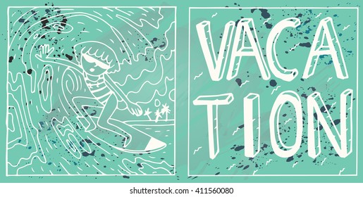 Vacation Retro ChalkBoard Illustration (vector)