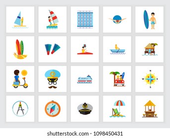 Vacation at sea icon set. Can be used for topics like swimming, trip, relaxation, resort