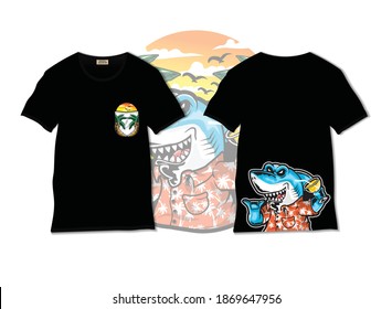 Vacation shark in the beach illustration. Vacation shark with t shirt design