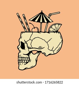 VACATION SKULL COCKTAIL COLOR ORANGE BACKGROUND