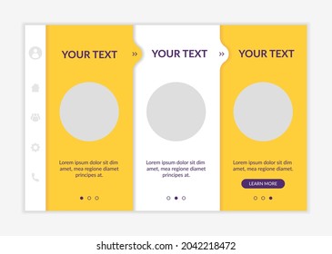 Vacation spots choosing onboarding vector template. Booking trip. Responsive mobile website with icons. Web page walkthrough 3 step screens. New visitors attracting color concept with copy space