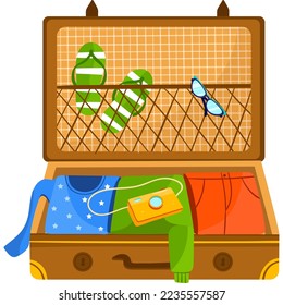 Vacation suitcase, furlough luggage, travel bag, tour summer, isolated on white, design, flat style vector illustration.