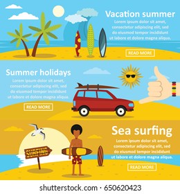 Vacation summer banner horizontal concept set. Flat illustration of 3 vacation summer vector banner horizontal concepts for web