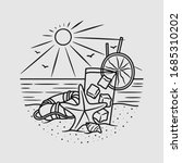 vacation summer beach vintage vector line art illustration. isolated vector.