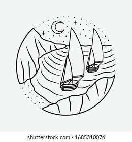 vacation summer beach vintage vector line art illustration. isolated vector.