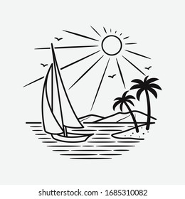 vacation summer beach vintage vector line art illustration. isolated vector.