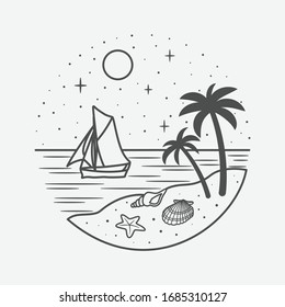vacation summer beach vintage vector line art illustration. isolated vector.