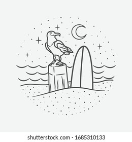 vacation summer beach vintage vector line art illustration. isolated vector.