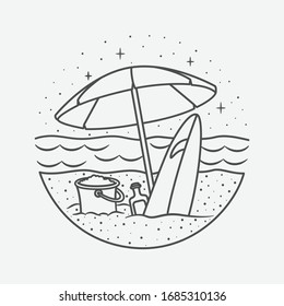 vacation summer beach vintage vector line art illustration. isolated vector.