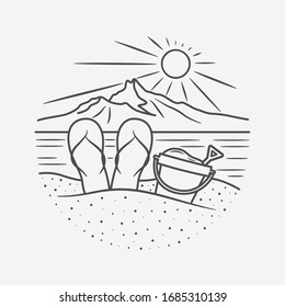 vacation summer beach vintage vector line art illustration. isolated vector.