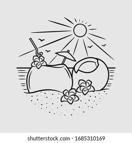 ilustración artística vectorial de la playa de verano vacacional. vector aislado.
