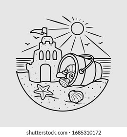 vacation summer beach vintage vector line art illustration. isolated vector.