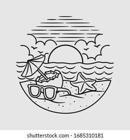 vacation summer beach vintage vector line art illustration. isolated vector.