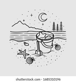 vacation summer beach vintage vector line art illustration. isolated vector.
