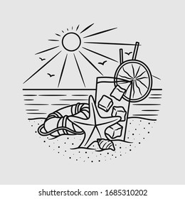 vacation summer beach vintage vector line art illustration. isolated vector.