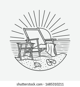 vacation summer beach vintage vector line art illustration. isolated vector.