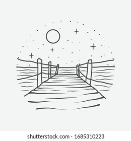 vacation summer beach vintage vector line art illustration. isolated vector.