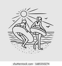 vacation summer beach vintage vector line art illustration. isolated vector.