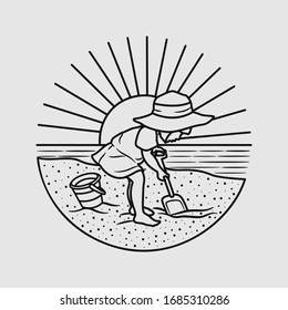 vacation summer beach vintage vector line art illustration. isolated vector.