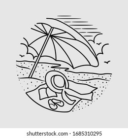 vacation summer beach vintage vector line art illustration. isolated vector.