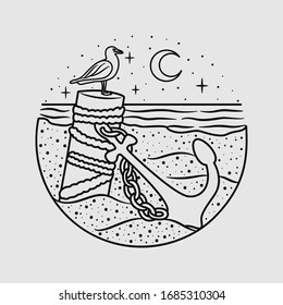 vacation summer beach vintage vector line art illustration. isolated vector.