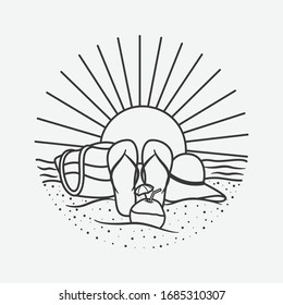 vacation summer beach vintage vector line art illustration. isolated vector.