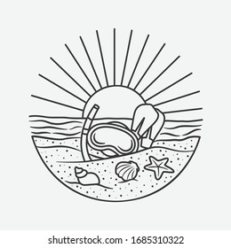 vacation summer beach vintage vector line art illustration. isolated vector.